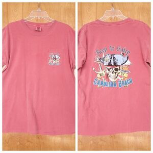 Carolina Beach T Shirt Mens L Skull Pirate Keep it Salty NC Coast Comfort Colors